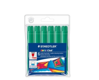 Staedtler Noris Jumbo 340 Pack de 6 Rotuladores Jumbo - Punta de Fibra - Trazo 3mm - Tapa Ventilada - Color Verde