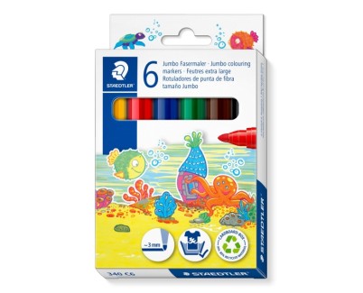 Staedtler Noris Jumbo 340 Pack de 6 Rotuladores Jumbo - Punta de Fibra - Trazo 3mm - Tapa Ventilada - Colores Surtidos