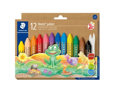 Staedtler Noris Junior Pack de 12 Ceras de Colores Extragruesas - Forma Hexagonal - Colores Surtidos