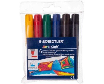 Staedtler Noris Watercolour 341 Pack de 6 Rotuladores de Gran Tamaño - Trazo 3mm Aprox - Lavable Facilmente - Tinta Base de Agua - Colores Surtidos
