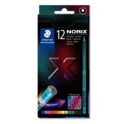 Staedtler Norix 186 Pack de 12 Lapices de Colores HB - Madera Negra - Mina de Grafito - Diseño Inteligente - Para Escribir, Dibujar y hacer Bocetos