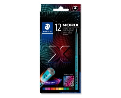Staedtler Norix 186 Pack de 12 Lapices de Colores HB - Madera Negra - Mina de Grafito - Dise&ntilde;o Inteligente - Para Escribir, Dibujar y hacer Bocetos