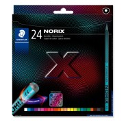 Staedtler Norix 186 Pack de 24 Lapices de Colores HB - Madera Negra - Mina de Grafito - Diseño Inteligente - Para Escribir, Dibujar y hacer Bocetos