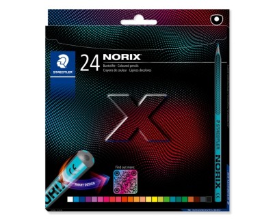 Staedtler Norix 186 Pack de 24 Lapices de Colores HB - Madera Negra - Mina de Grafito - Dise&ntilde;o Inteligente - Para Escribir, Dibujar y hacer Bocetos