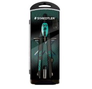 Staedtler Norix 555 Compas Metalico Escolar de Precision - Mecanismo Pulsador y Ajuste por Rueda Central - Color Verde/Negro