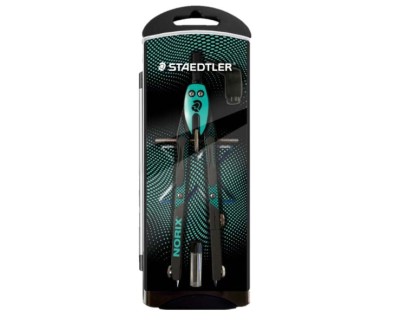 Staedtler Norix 555 Compas Metalico Escolar de Precision - Mecanismo Pulsador y Ajuste por Rueda Central - Color Verde/Negro