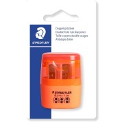 Staedtler Sacapuntas Doble Uso con Deposito - 2 Agujeros - De 8.2mm hasta 10.2mm - Color Naranja Neon