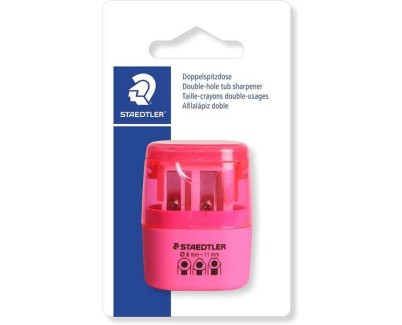Staedtler Sacapuntas Doble Uso con Deposito - 2 Agujeros - De 8.2mm hasta 10.2mm - Color Rosa Neon