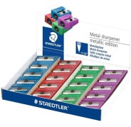 Staedtler Sacapuntas Metalico con Cuchilla de Metal - Angulo de Afilado de 23° - 1 Agujero - Colores Surtidos