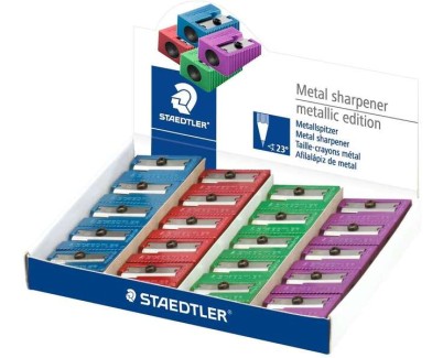 Staedtler Sacapuntas Metalico con Cuchilla de Metal - Angulo de Afilado de 23° - 1 Agujero - Colores Surtidos