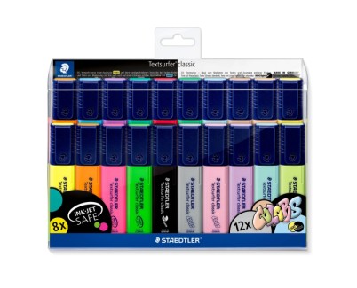 Staedtler Textsurfer Classic 364 Pack de 20 Marcadores Fluorescentes - Punta Biselada 1 - 5mm Aprox - Secado Rapido - Colores Surtidos