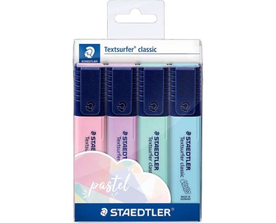 Staedtler Textsurfer Classic 364 Pack de 4 Marcadores Fluorescentes - Secado Rapido - Trazo 1 - 5mm Aprox - Colores Pastel Surtidos