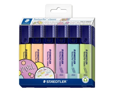 Staedtler Textsurfer Classic 364 Pastel Pack de 6 Marcadores Fluorescentes - Secado Rapido - Trazo 1 - 5mm Aprox - Colores Pastel Surtidos