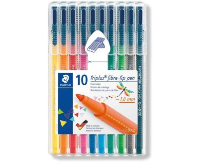 Staedtler Triplus Color 323 Pack de 10 Rotuladores de Punta Fina - Trazo de 1mm Aprox - Tinta Base de Agua - Colores Surtidos