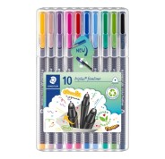 Staedtler Triplus Fineliner 334 Pack de 10 Rotuladores de Punta Fina - Trazo 0.3 mm aprox. - Tinta Base de Agua - 97% de Plastico Reciclado - Colores Surtidos