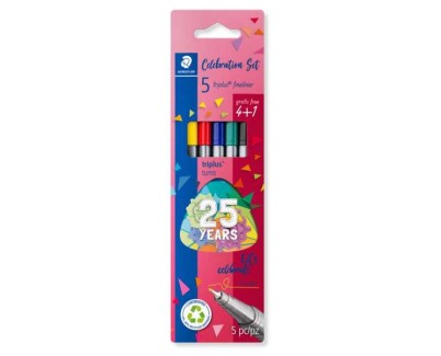 Staedtler Triplus Fineliner 334 Pack de 5 Rotuladores de Punta Fina - Trazo 0.3mm Aprox - Tinta Base de Agua - Colores Surtidos
