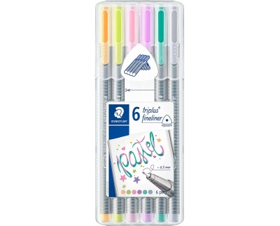 Staedtler Triplus Fineliner 334 Pack de 6 Rotuladores de Punta Fina - Trazo 0.3mm Aprox - Tinta Base de Agua - Colores Surtidos