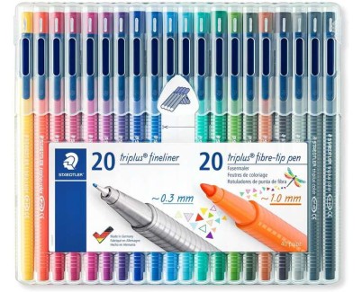 Staedtler Triplus Pack de 20 Rotuladores de Punta Fina 0.3mm + 20 Rotuladores de Punta Fibra 1mm - Capuchon con Clip - Colores Surtidos