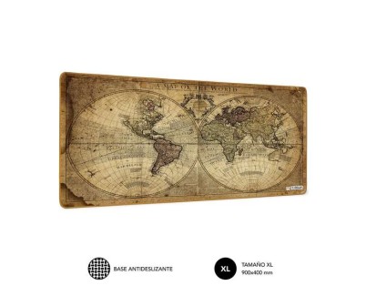 Subblim Alfombrilla de Escritorio Mapa Del Mundo Vintage - Tamaño 900x400x3mm - Espacio para Raton y Teclado - Resistente al Agua - Base Antideslizante - Diseño Elegante