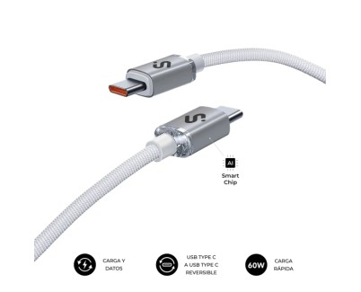 Subblim Cable Optimus USB-C - 60W - Nylon Trenzado - 480Mbps - 1 Metro - Color Blanco