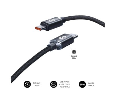 Subblim Cable Optimus USB-C - 60W - Nylon Trenzado - 480Mbps - 2 Metros - Color Negro