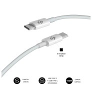 Subblim Cable Plus USB-C - 100W - Nylon Trenzado - 480Mbps - Chip E-Marker - 2 Metros - Color Blanco