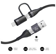 Subblim Cable Top 4 en 1 - USB-A USB-C Lightning - 60W - Nylon Trenzado - Carga Rapida - 1 Metro