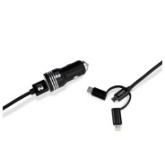 Subblim Cargador de coche doble USB - Longitud 1m - Carga rápida hasta 2.400Amp/12W - Exterior de fibra de nailon resistente - Color Negro