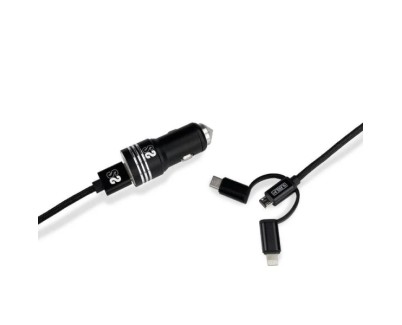 Subblim Cargador de coche doble USB - Longitud 1m - Carga rápida hasta 2.400Amp/12W - Exterior de fibra de nailon resistente - Color Negro