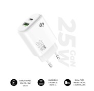 Subblim Cargador de Pared GaN 25W - USB-C + USB-A -  Carga rápida - Color Blanco