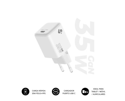Subblim Cargador de Pared GaN 35W - USB-C -  Carga rápida - Color Blanco