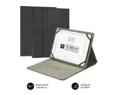 Subblim Clever Stand Case - Funda Universal para Tablet - Dise&ntilde;o Moderno y Elegante - Posicion Stand con 3 Angulos de Vision - Adaptable a Todos Los Modelos de Tablet - Interior Suave y Aterciopelado - Color Negro