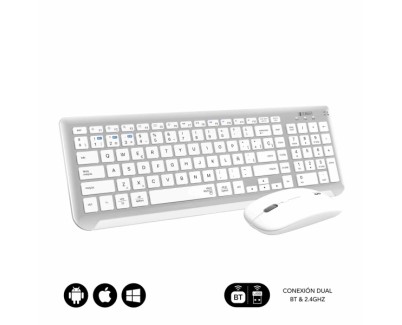 Subblim Combo Dual Prestige - Teclado y Raton Inalambricos - Bluetooth y 2.4G - Funcionamiento Silencioso - Color Blanco Plata