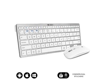 Subblim Combo Multidispositivo Compacto - Conectividad Inalambrica Multidispositivo - Compatible con Windows, Android, Ios y Macos - Control Multimedia - Teclado en Español - Color Blanco