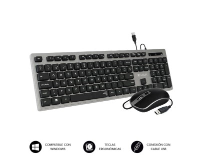 Subblim Ergo Combo Teclado y Raton USB - Diseño Ergonomico y Teclas Concavas - Silent Keys - Color Plata