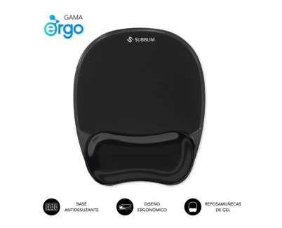 Subblim Ergo Crystal Flex Alfombrilla Ergonomica para Raton - Gel Refrigerante Autoajustable - Dise&ntilde;o Ondulado Ergonomico - Base Antideslizante - Color Negro