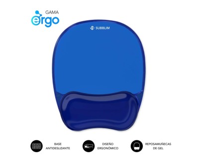 Subblim Ergo Crystal Flex Alfombrilla Ergonomica para Raton - Gel Refrigerante Autoajustable - Dise&ntilde;o Ondulado Ergonomico - Base Antideslizante - Color Azul