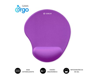 Subblim Ergo Neogel Alfombrilla Ergonomica para Raton - Espuma Elastica - Microtexturizada Impermeable - Base Antideslizante - Color Lila
