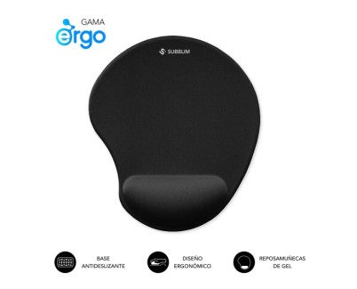 Subblim Ergo Neogel Alfombrilla Ergonomica para Raton - Espuma Elastica - Microtexturizada Impermeable - Base Antideslizante - Color Negro