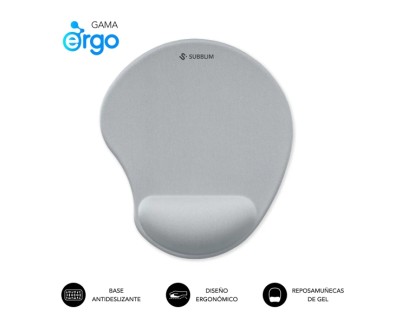Subblim Ergo Neogel Alfombrilla Ergonomica para Raton - Espuma Elastica - Microtexturizada Impermeable - Base Antideslizante - Color Plata