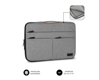Subblim Funda Air Padding 360 Portátil de 13.3\" a 14\" - Protección 360º con Air Padding - Múltiples bolsillos - Resistente y duradera - Color Gris Claro