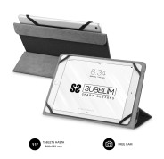 Subblim Funda Tablet Freecam - Diseño Universal hasta 11\" - Sistema de Fijaciones de Silicona - Interior Suave y Aterciopelado - Cierre Seguro con Banda Elastica - Color Negro/Gris