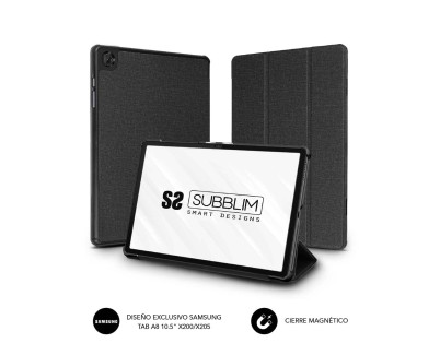 Subblim Funda Tablet Samsung Gt A8 x200/x205 10,5\" - Facil Instalacion con Clip - Material Resistente Cloth - Carcasa Trasera Rigida - Interior Aterciopelado - Apertura para Camara - Funcion Atril - Cierre Magnetico - Color Negro