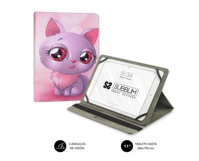 Subblim Funda Tablet Universal Trendy 9,6\" a 11\" - Posicion Stand con 2 Angulos de Vision - Soporte Antideslizante - Color Cat
