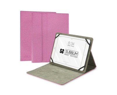 Subblim Funda universal para Tablet - Acabado en tacto Cloth - Soporte antideslizante - Cierre magnético - Sistema de sujeción exclusivo - Color Rosa