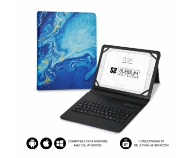 Subblim Keytab Pro Bluetooth Funda universal 9-10.1\" - Dise&ntilde;o ultradelgado - Soporte ajustable - Sistema magn&eacute;tico - Resistente y adaptable - Inal&aacute;mbrico - Bluetooth - Color Marmol Azul