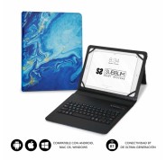 Subblim Keytab Pro Bluetooth Funda universal 9-10.1\" - Diseño ultradelgado - Soporte ajustable - Sistema magnético - Resistente y adaptable - Inalámbrico - Bluetooth - Color Marmol Azul