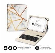 Subblim Keytab Pro Bluetooth Funda universal 9-10.1\" - Diseño ultradelgado - Soporte ajustable - Sistema magnético - Resistente y adaptable - Inalámbrico - Bluetooth - Color Marmol Blanco
