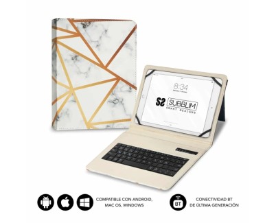 Subblim Keytab Pro Bluetooth Funda universal 9-10.1\" - Diseño ultradelgado - Soporte ajustable - Sistema magnético - Resistente y adaptable - Inalámbrico - Bluetooth - Color Marmol Blanco