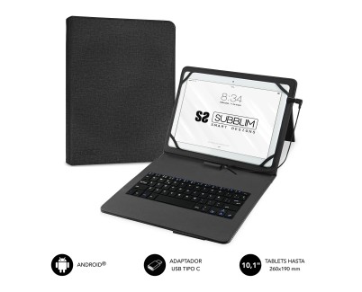 Subblim Keytab Pro USB - Teclado con Funda Universal para Tablets - Comodidad y Flexibilidad al Escribir - Angulo Ideal para Escribir o Ver Videos - Atril Magnetico - Color Negro
